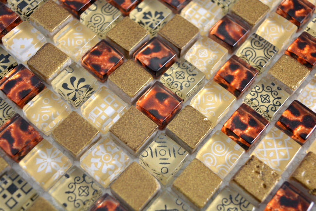 Mosaik Fliese Transluzent beige Glasmosaik Crystal Resin Optik beige rot für WAND WC KÜCHE FLIESENSP