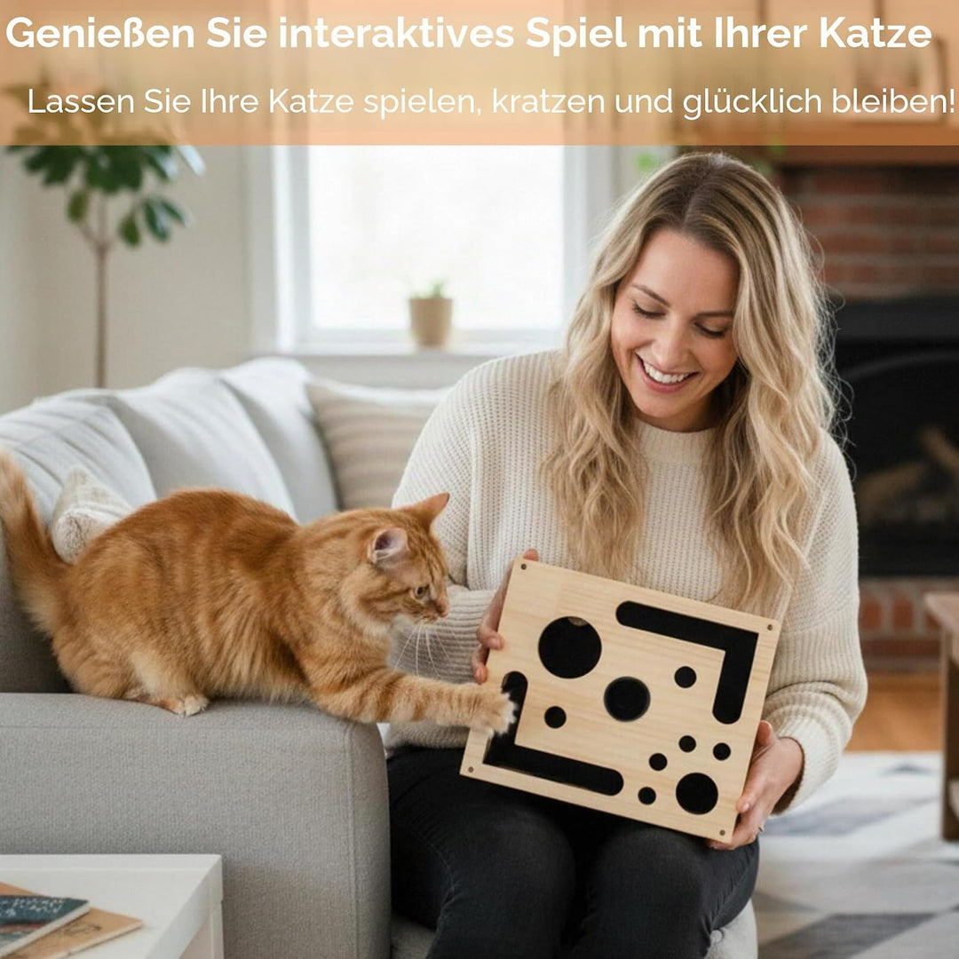 Kratzbretter Katze Katzenkratzpuzzle Anreicherungsbox, Massivholz Katzen Kratzbrett mit Lustigen Löc