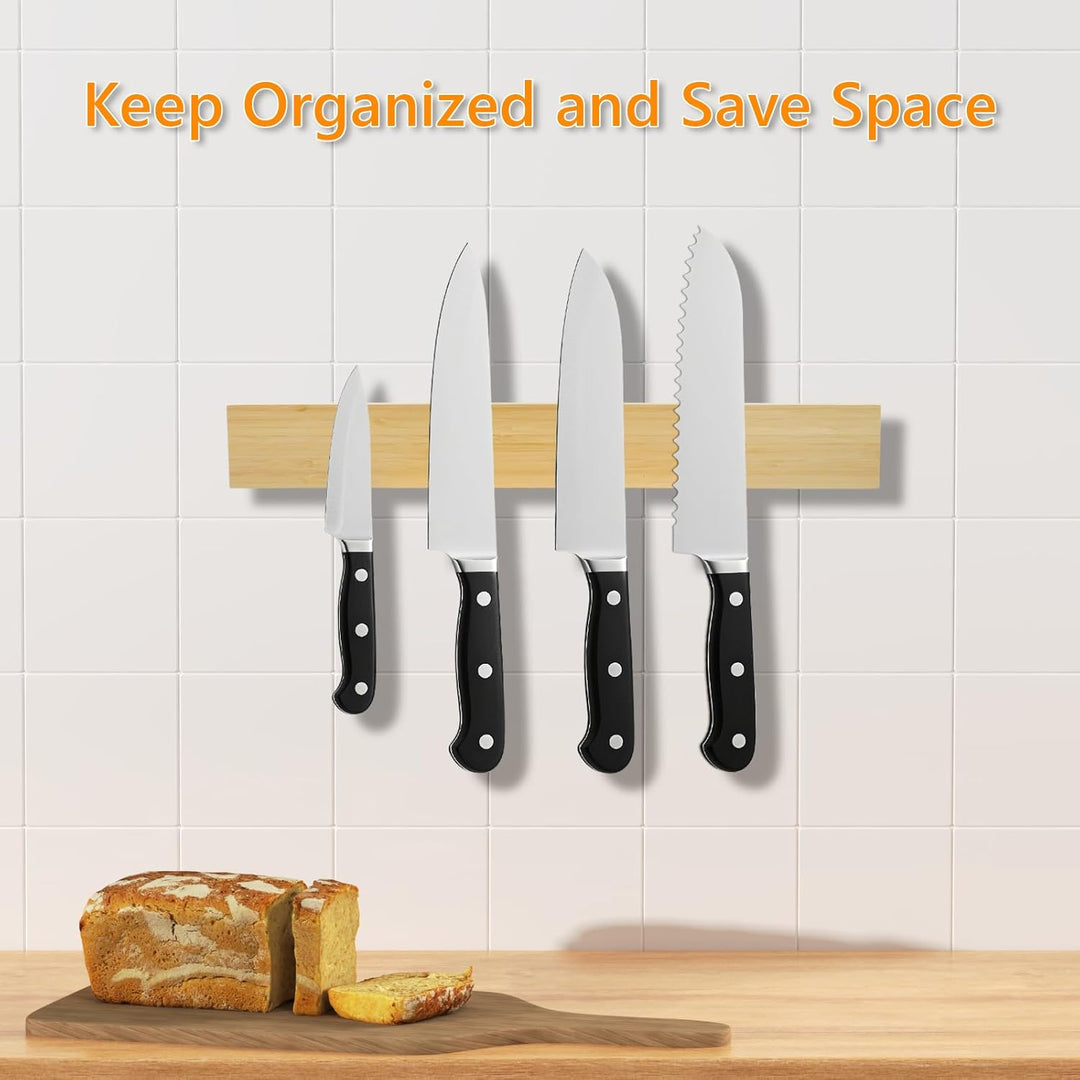 SMART&COOL Messer Magnetleiste aus Bambus 45CM - Messerhalter Magnetisch Holz mit Extra Starkem Magn