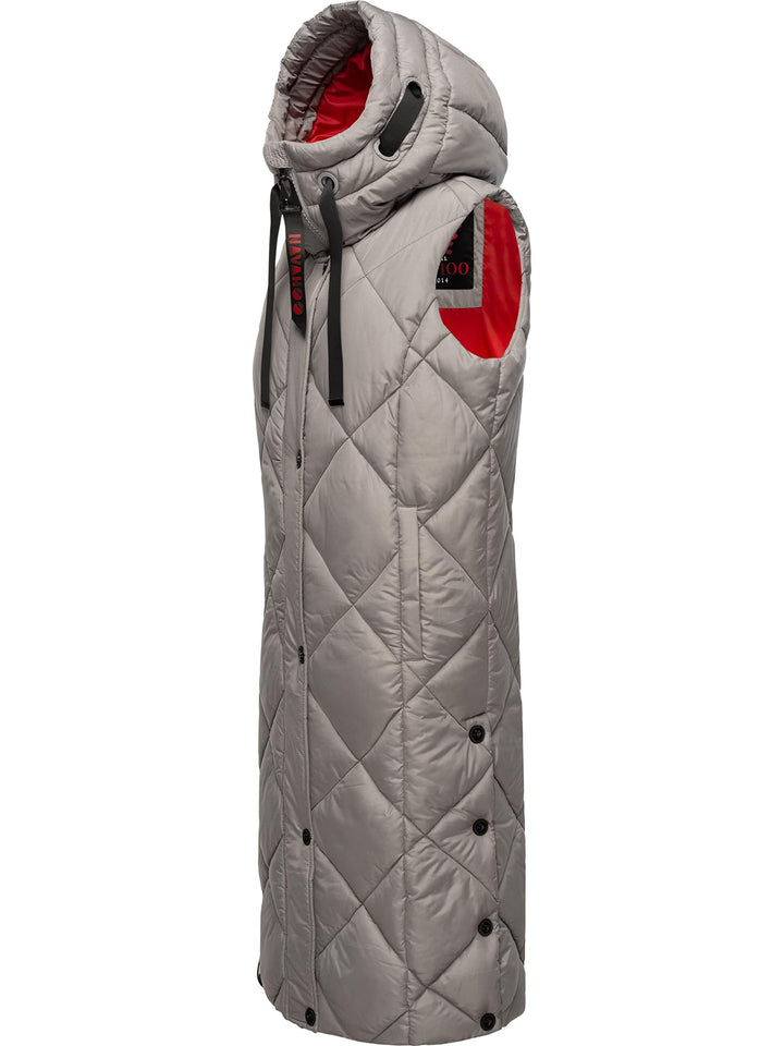 Navahoo warme Damen Winter Steppweste lang mit Kapuze Schnuckel XS-XXL S Zinc Grey, S Zinc Grey