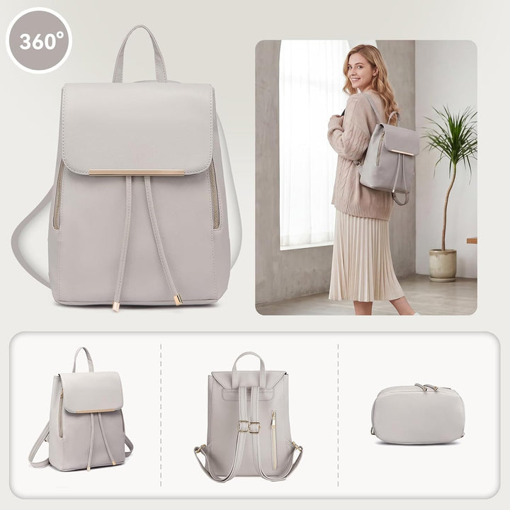 Miss Lulu Rucksack Damen Kunstleder Rucksack Damen Elegant Rolltop Rucksack Damen Tunnelzug-Design C