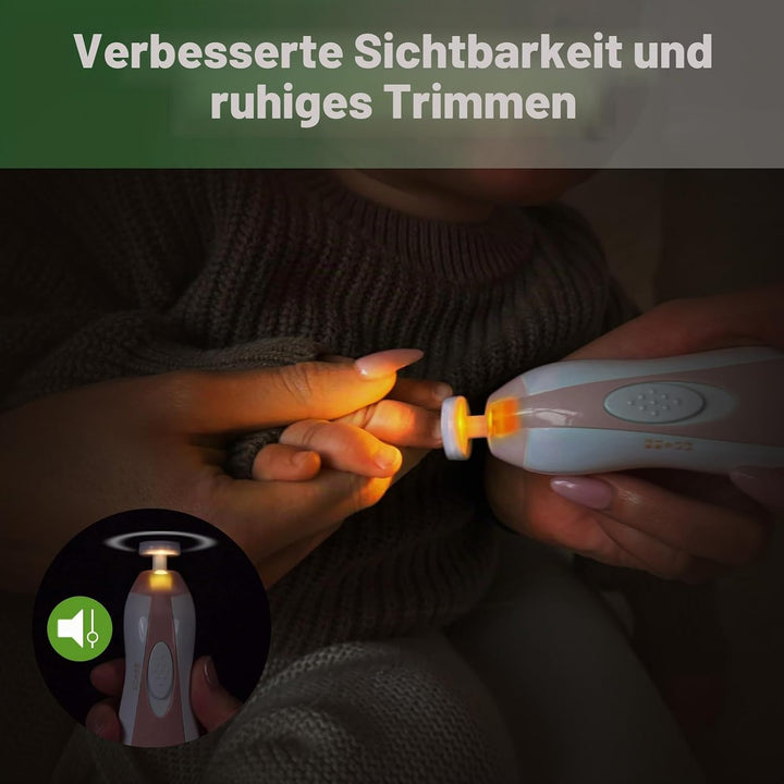 haakaa Elektrischer Baby-Nagelknipser, Baby-Nagelfeilen-Set mit 6 Schleifkopf und LED-Licht für Neug