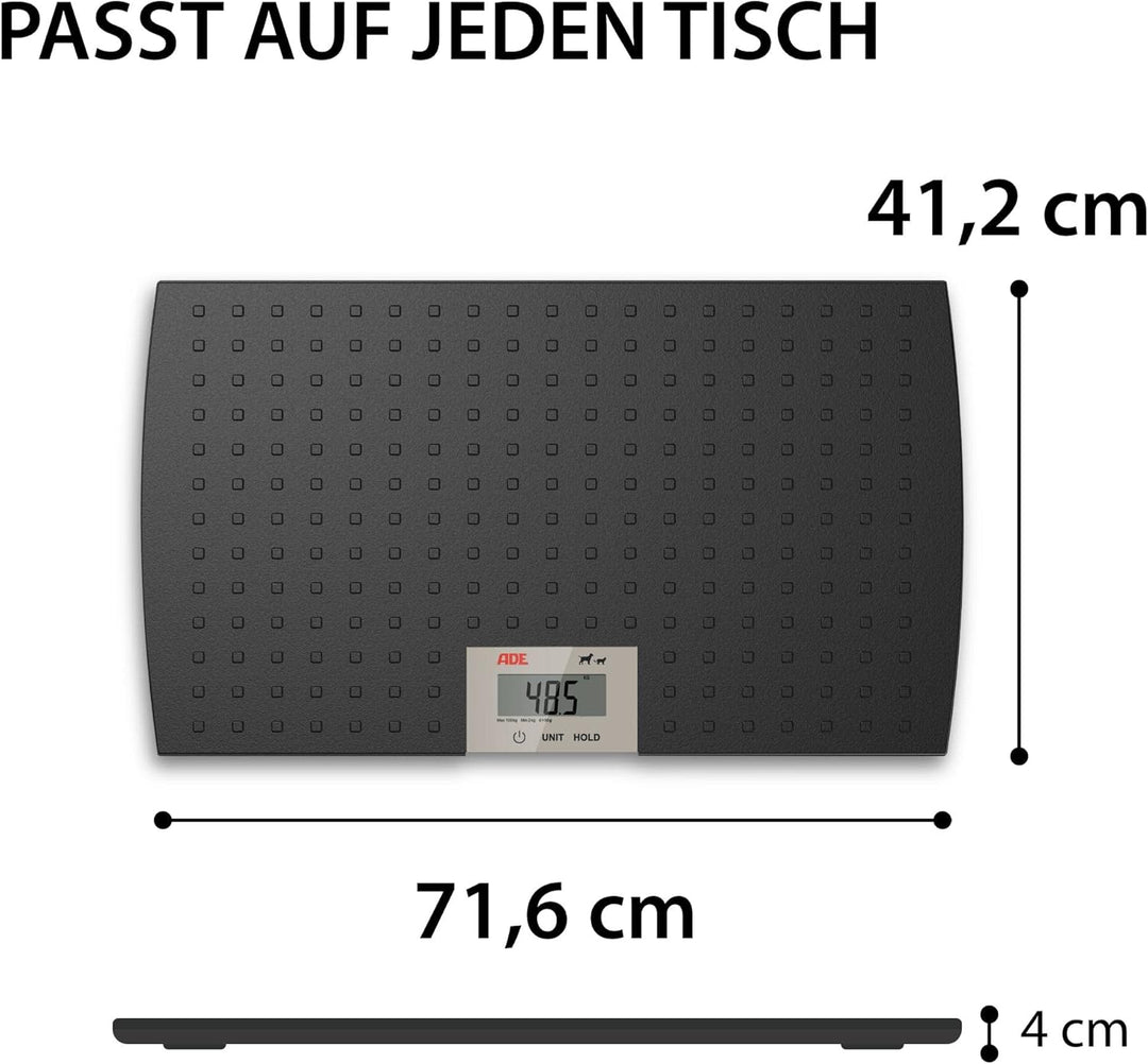 ADE Digitale Tierwaage Hundewaage für Hunde und Katzen (bis 65 cm Rückenlänge), Plattformwaage, Vete