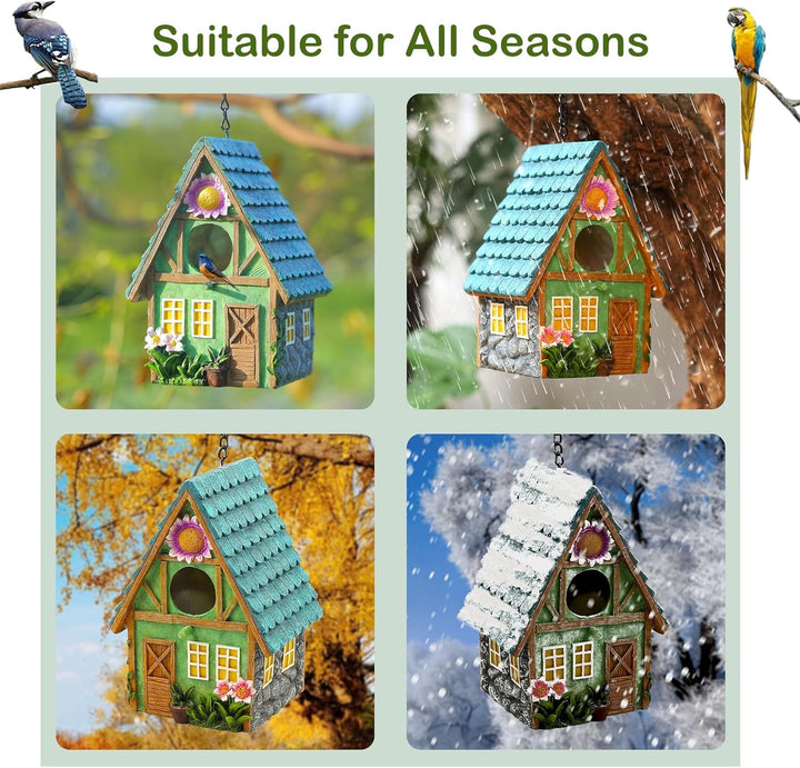 Attivolife Vogelhaus für draussen, buntes Vogel-Nistkästen aus Kunstharz, mit Kette zum Aufhängen, f