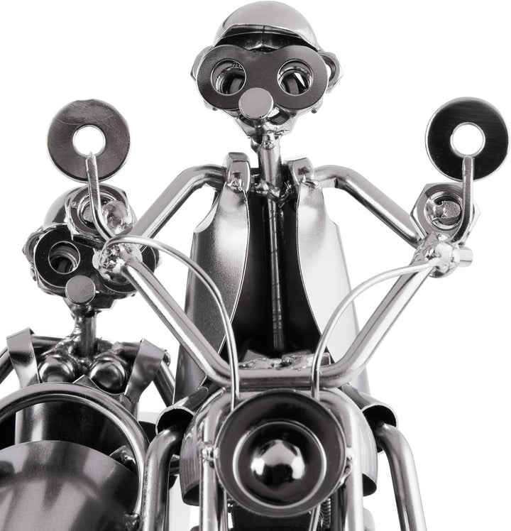 BRUBAKER Schraubenmännchen Motorrad mit Beiwagen - Handarbeit Eisenfigur Metallmännchen - 23 cm Meta