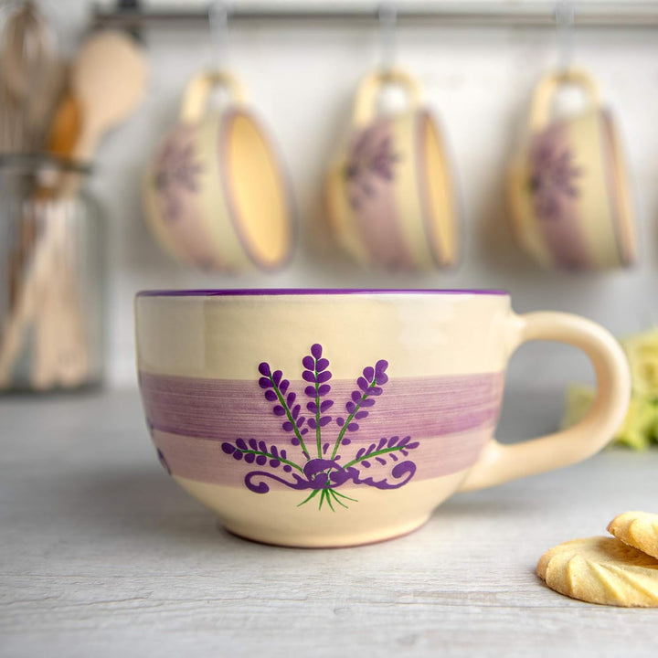 City to Cottage® - Keramik XXL Tasse 500 ml | Kaffeebecher | Lavendel Motiv | Handgemacht | Keramik