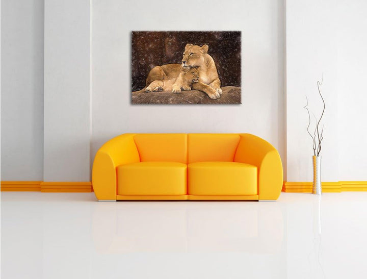 Pixxprint Löwe Löwenjungen als Leinwandbild/Grösse: 100x70 / Wandbild/Kunstdruck/fertig bespannt, 10