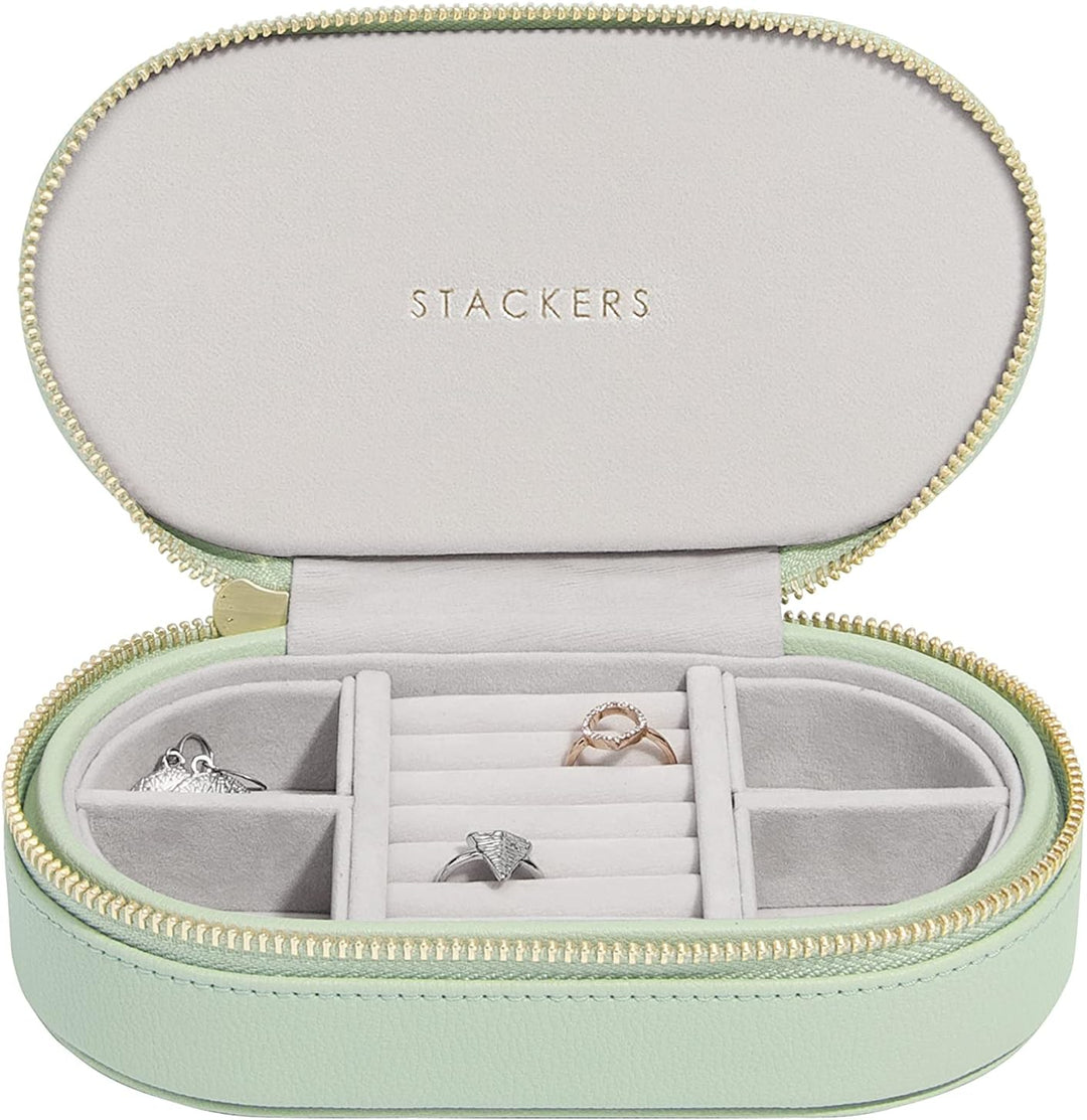 Stackers Ovales Reise-Schmuckkästchen, Salbeigrün