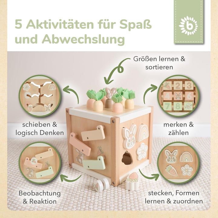 Bieco Motorikwürfel Hase Fine nachhaltiges Holz FSC® | Spielwürfel Baby | Motorikwürfel ab 1 Jahr Ac