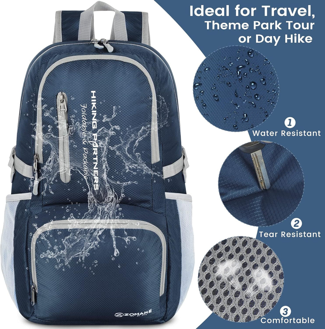 ZOMAKE Leicht Faltbarer Rucksack - Packbare Backpacks 35L,Kleiner Faltbar Rucksäcke Wanderrucksack W