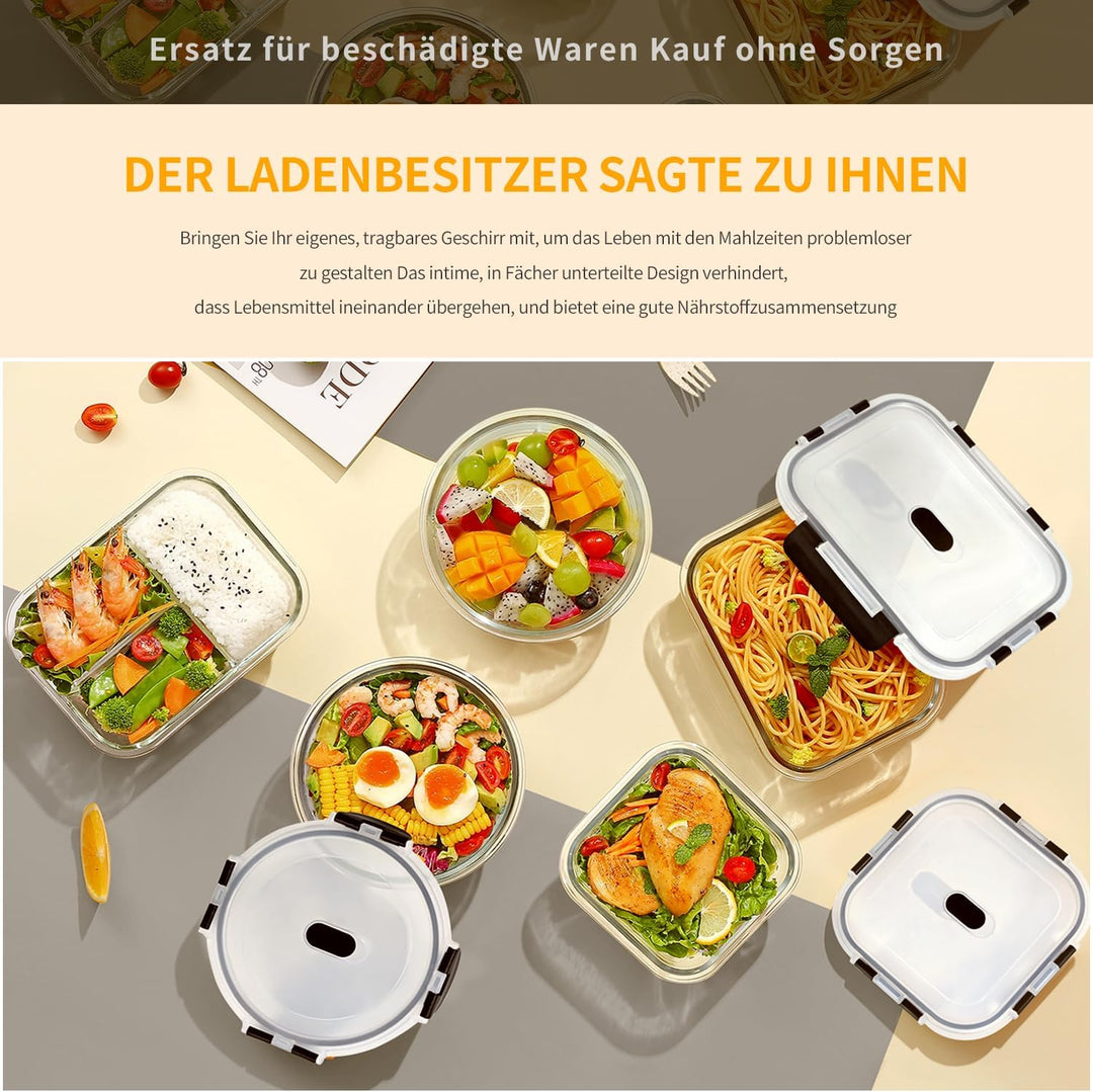LNWSN Glas Aufbewahrung mit Deckel 6er Set, 1040ml Mehrzweck-Meal Prep Glas mit Schnappverschluss an