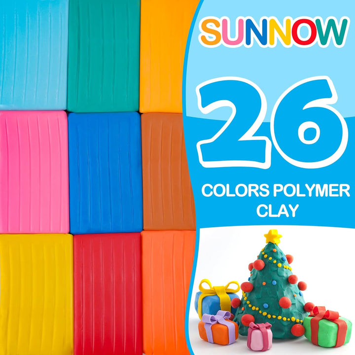 SUNNOW Polymer Clay - 26 Farben (25g / ) Ton Ofen Backen Lehm mit Modeling Tools, Modelliermasse Set