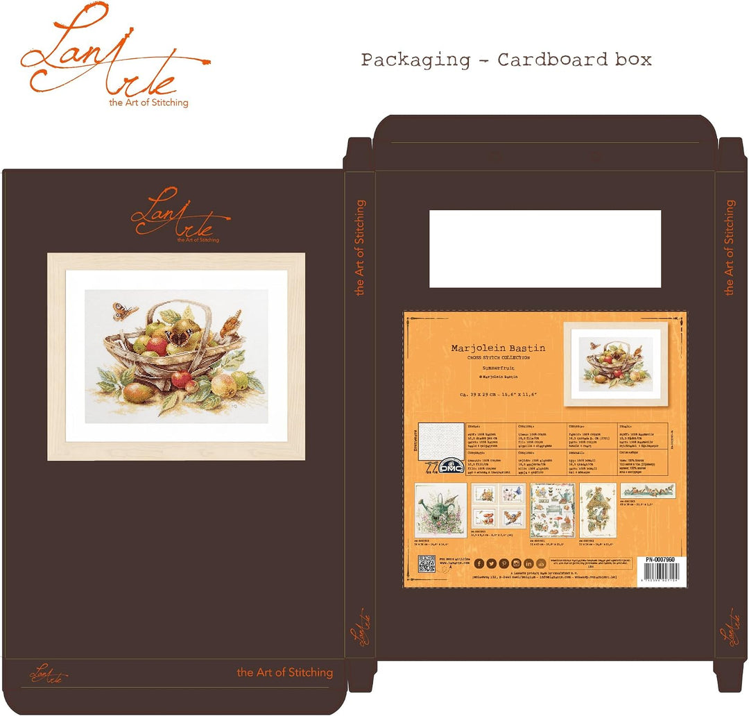 LANARTE PN Zählmusterpackung Korb mit Äpfeln Kreuzstichpackung, Baumwolle, Mehrfarbig, 39 x 29 x 0.3