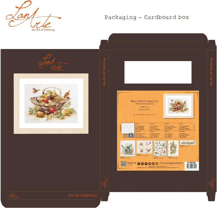 LANARTE PN Zählmusterpackung Korb mit Äpfeln Kreuzstichpackung, Baumwolle, Mehrfarbig, 39 x 29 x 0.3