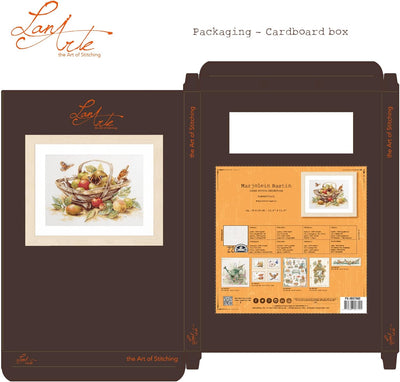 LANARTE PN Zählmusterpackung Korb mit Äpfeln Kreuzstichpackung, Baumwolle, Mehrfarbig, 39 x 29 x 0.3