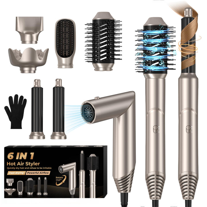 Hairstyler 6 in 1 Airstyler mit Diffusor Luft Lockenstab Air Styler Warmluftbürste Föhn Rundbürstenf