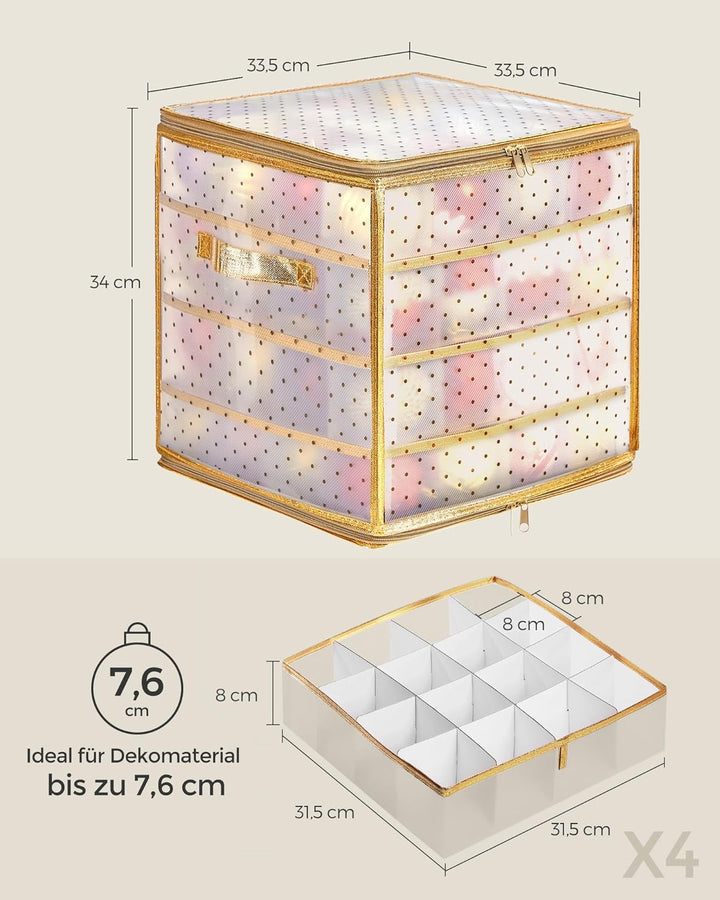 SONGMICS Aufbewahrungsbox für Weihnachtskugeln, Weihnachtskugeln Aufbewahrung, 64 Fächer je 7,6 cm,