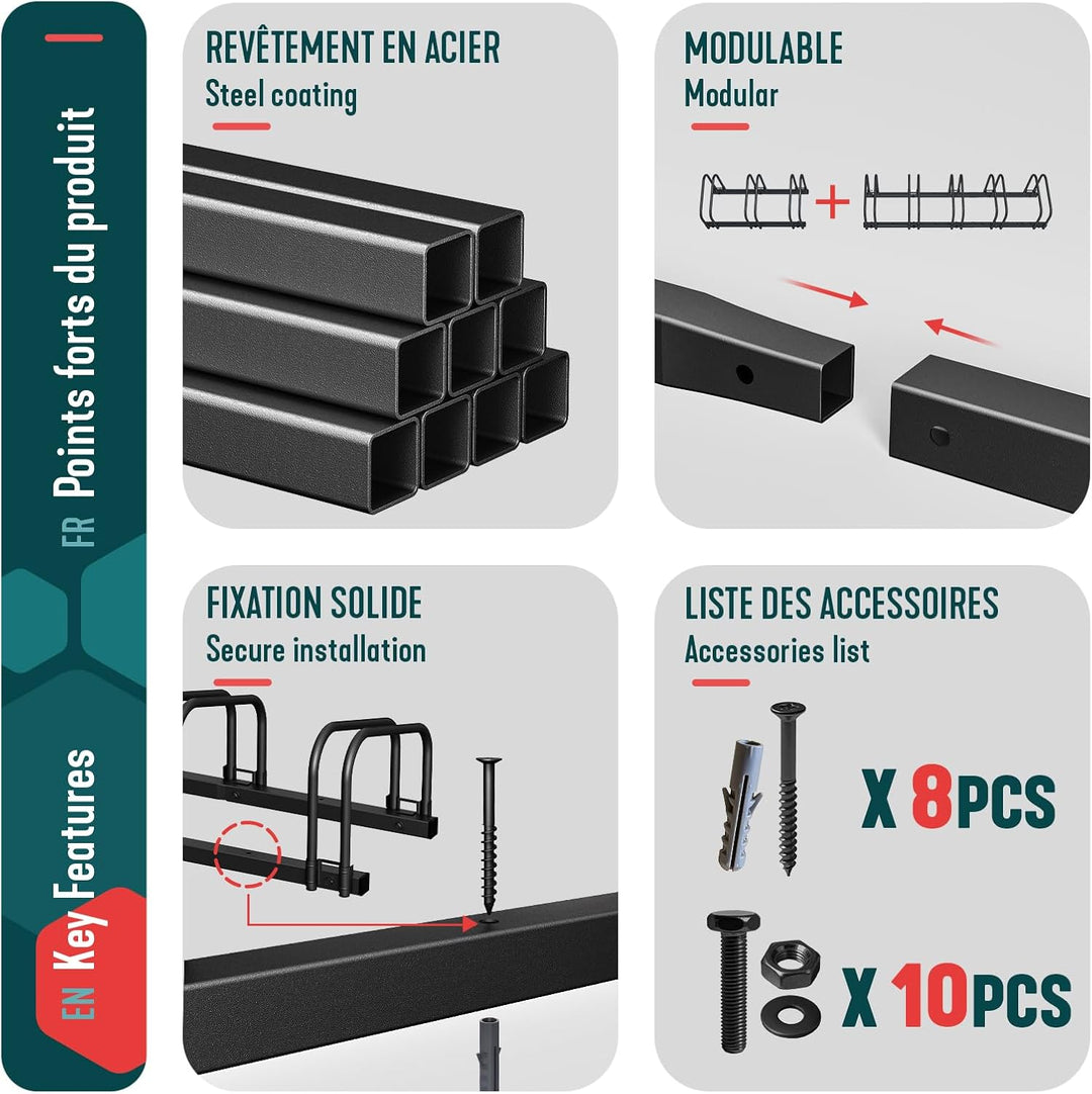 VOUNOT® Fahrradständer, für 5 Fahrräder, Boden und Wandmontage, Aufstellständer Mehrfachständer, Sch
