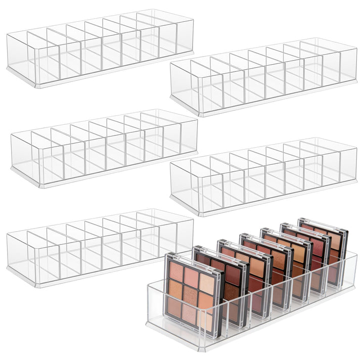 SINJEUN 6 Stück Kosmetik Organizer Acryl, 25,5 x 9 x 4,6cm 8 Fächer Make Up Organizer, Transparent S