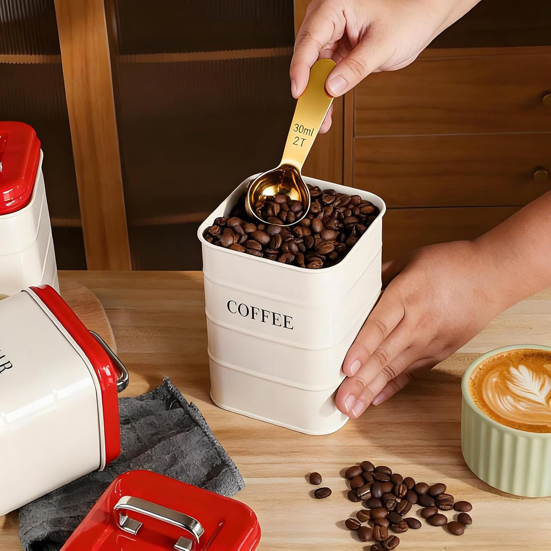 Kaffeedose Luftdicht, 1,2L Kaffeebohnen Behälter mit 30ML Messlöffel, Metall Kaffeebehälter für Kaff