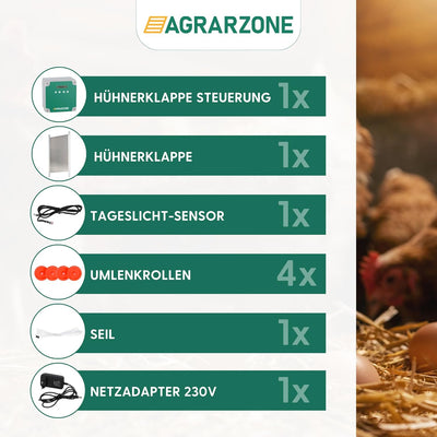 Agrarzone automatische Hühnertür Hühnerklappe mit Schieber 22 x 33 cm | Türöffner Hühnerstall mit Ze