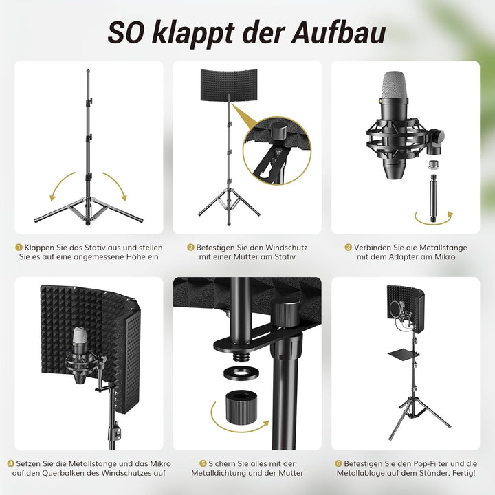 TONOR Isolationsschild-Paket für Mikrofon, hochdichter, Saugfähiger Schaumstoffschutz mit Pop-Filter