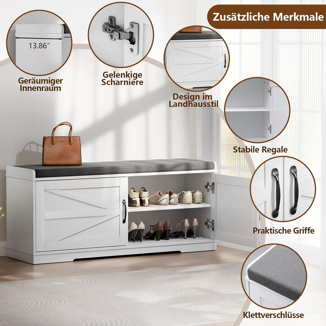Feonase Schuhschrank mit Sitzfläche, Schuhregal Schmal, Shoe Cabinet mit Türe, Schuhbank Geschlossen