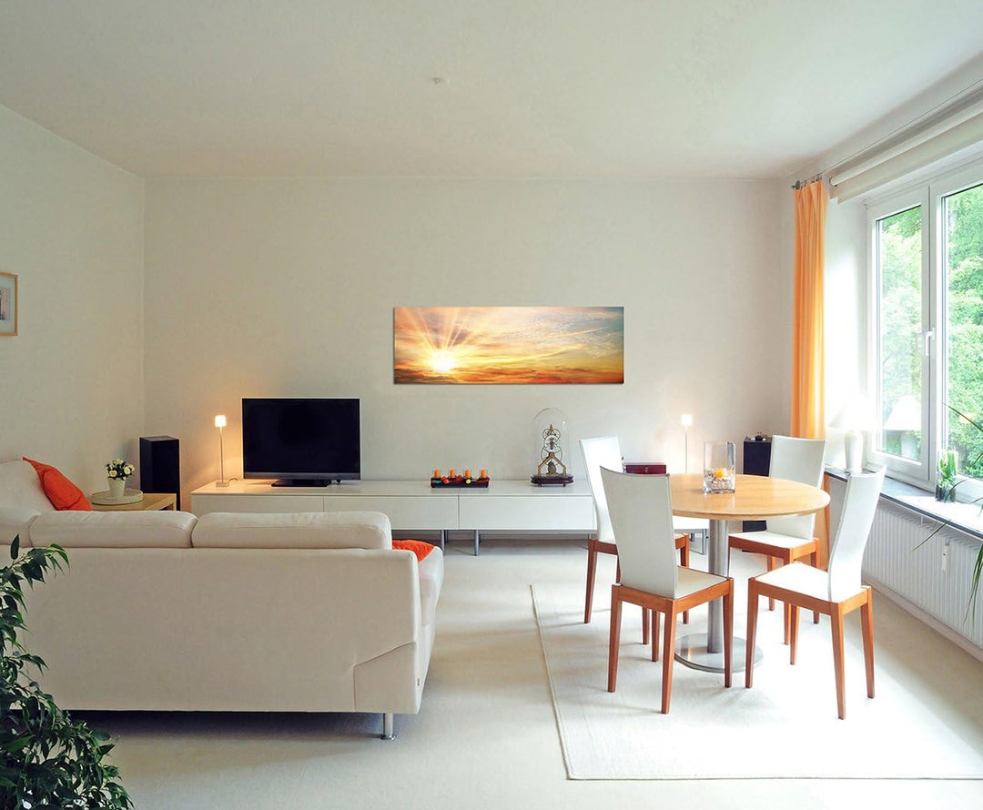 Paul Sinus Art Panoramabild auf Leinwand und Keilrahmen 150x50cm Himmel Wolkenschleier Sonnenaufgang