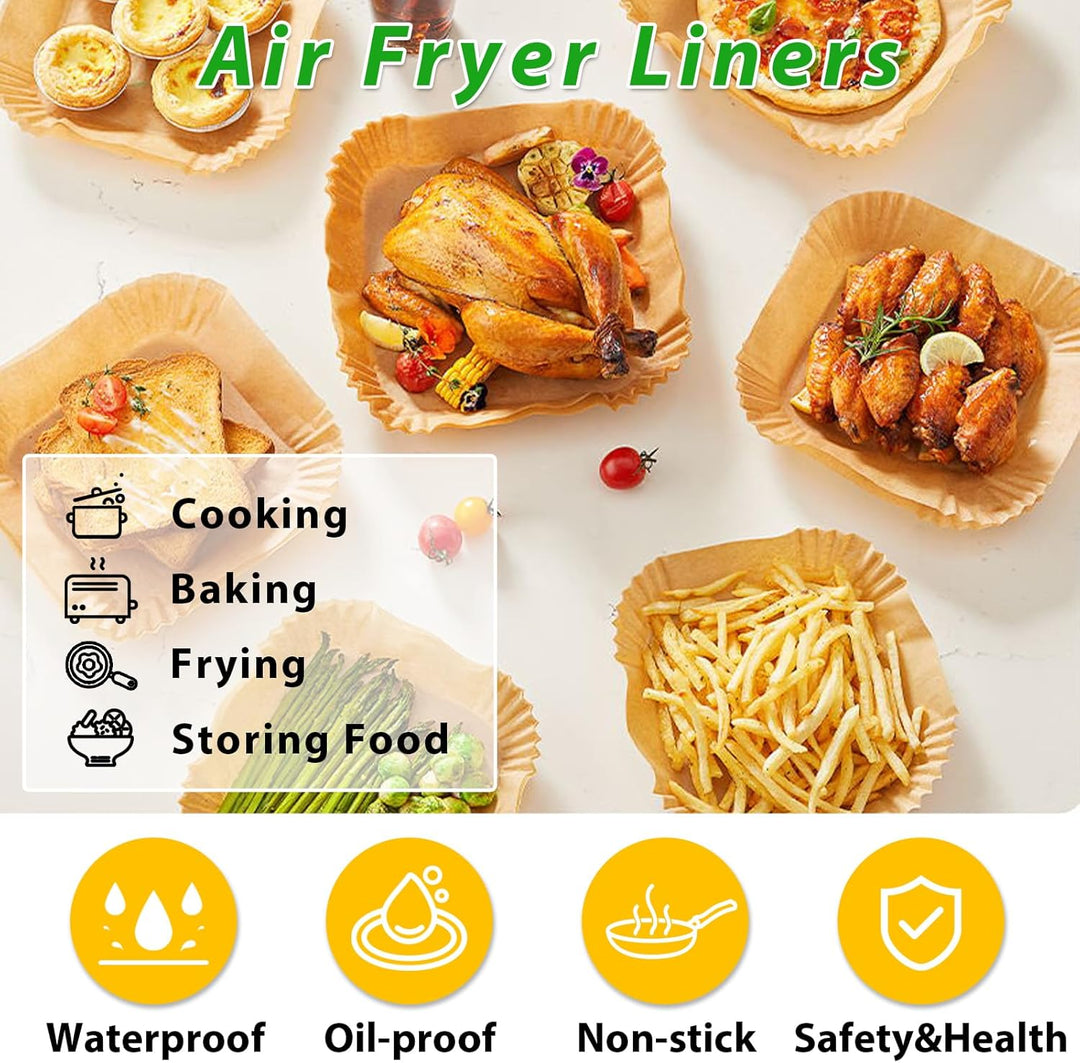 Sungoup Backpapier für Heissluftfritteuse 23-27cm, 200 Stück Airfryer Backpapier Antihaft Wasserdich