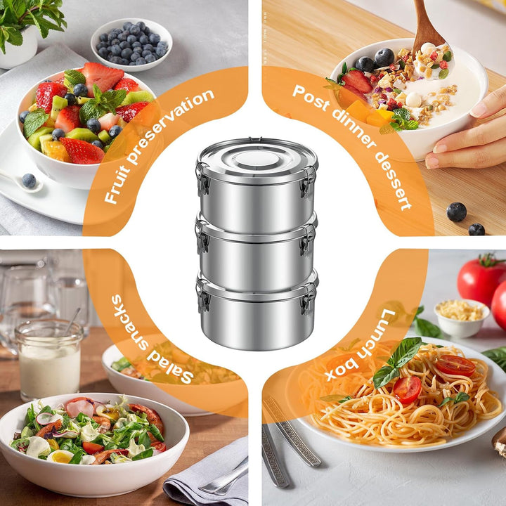 PORFOYO 3 Stück Edelstahl Kinder-Lunchbox, Auslaufsichere Brotdose, Metalldose für Obst, Müsli & Gew