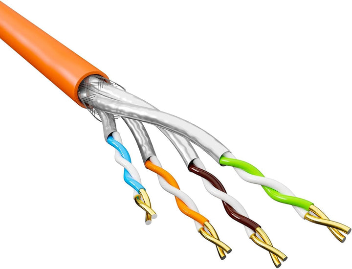 HB-DIGITAL 100m CAT.7a Netzwerkkabel Orange Verlegekabel Ethernet LAN AWG23 Reines Kupfer S/FTP PiMF