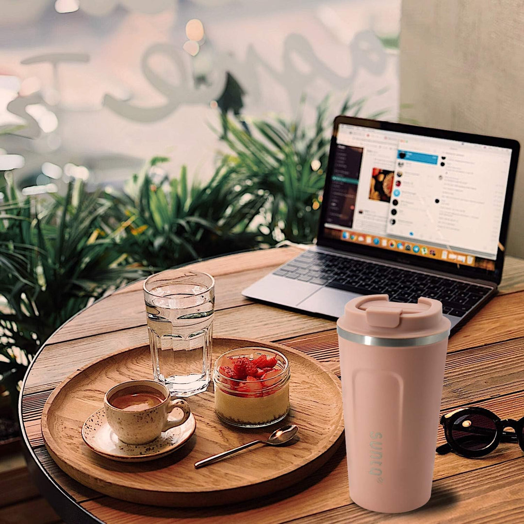 SUNTQ Kaffeebecher to go aus Edelstahl - Thermobecher Doppelwand Isoliert - Kaffeetasse mit Auslaufs