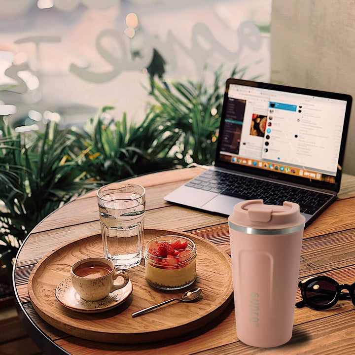 SUNTQ Kaffeebecher to go aus Edelstahl - Thermobecher Doppelwand Isoliert - Kaffeetasse mit Auslaufs