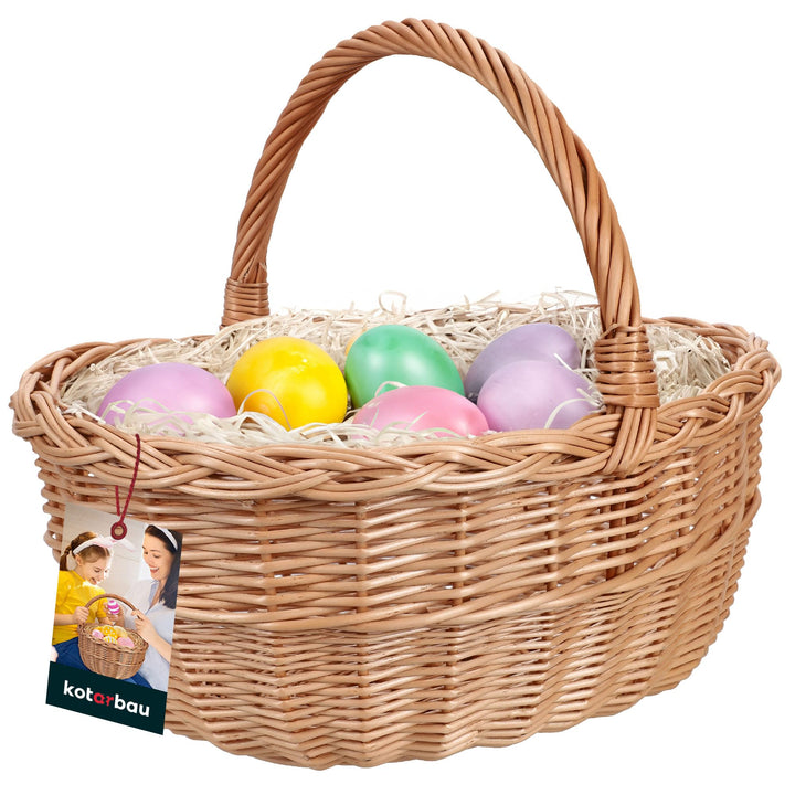 KOTARBAU® Weidenkorb Osterkorb mit Henkel Rund Natural 33x26,5x29 cm Osterkörbchen Weidenkorb mit He