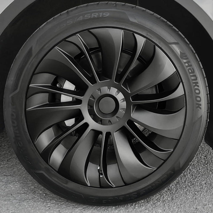 KAVANIC passend für Tesla Model Y Radabdeckung, Radkappe 19 Zoll, Mattschwarz, unterstützt Logo-Symm