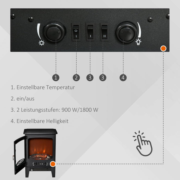 HOMCOM Elektrokamin mit Heizung, elektrischer Kamin mit LED Flammeneffekt, 900/1800 W Dekokamin, ele