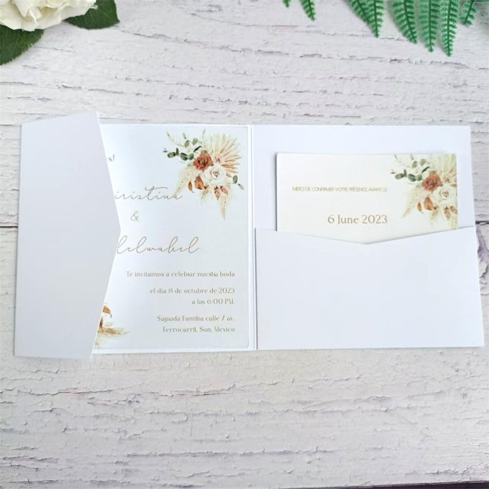 MillaSaw Hochzeitseinladungskarte, matt, Weiss, 15 x 15 cm, 25 Stück (mattes Weiss), mattes Weiß