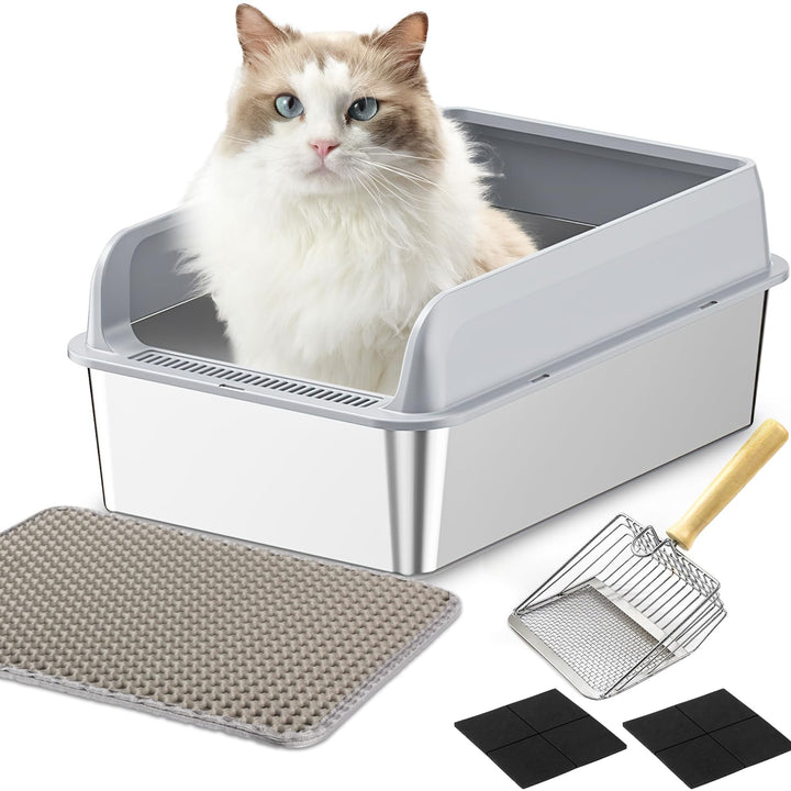 LADYSONS Katzenklo Edelstahl, Katzentoilette, Katzenklo Gross, Auslaufsicher und Gegen Halbgeschloss