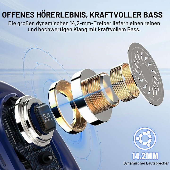Open Ear Kopfhörer Bluetooth 5.4, 2026 Bluetooth Kopfhörer mit 14,2 mm Treiber, 36Std Ohrhörer Tiefe