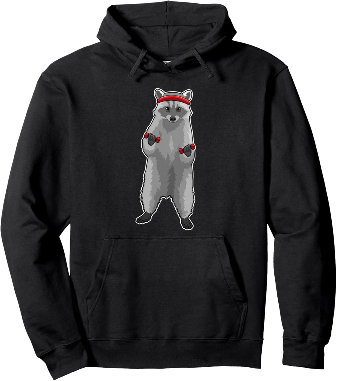 Waschbär Fitness Kurzhanteln Pullover Hoodie