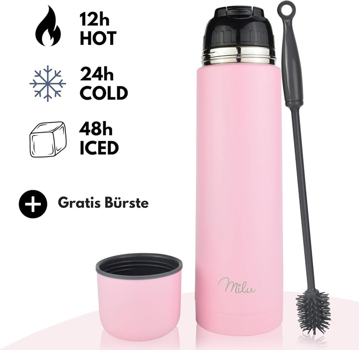 Milu Thermosflasche Thermoskanne Isolierflasche 1L, 750ml, 500ml - Isolierte Edelstahl Trinkflasche,