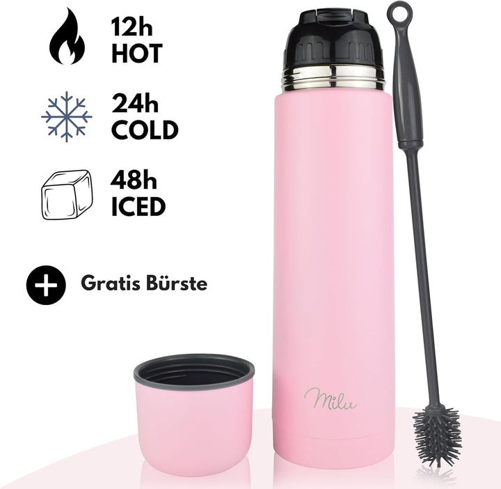Milu Thermosflasche Thermoskanne Isolierflasche 1L, 750ml, 500ml - Isolierte Edelstahl Trinkflasche,