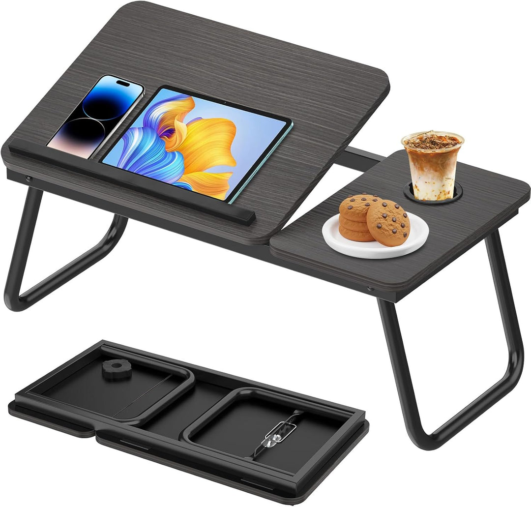 Huracan Laptoptisch für Couch, Klappbar Lapdesk mit Cup Slot, Laptop Tisch für Bett 5-Stufen Neigung