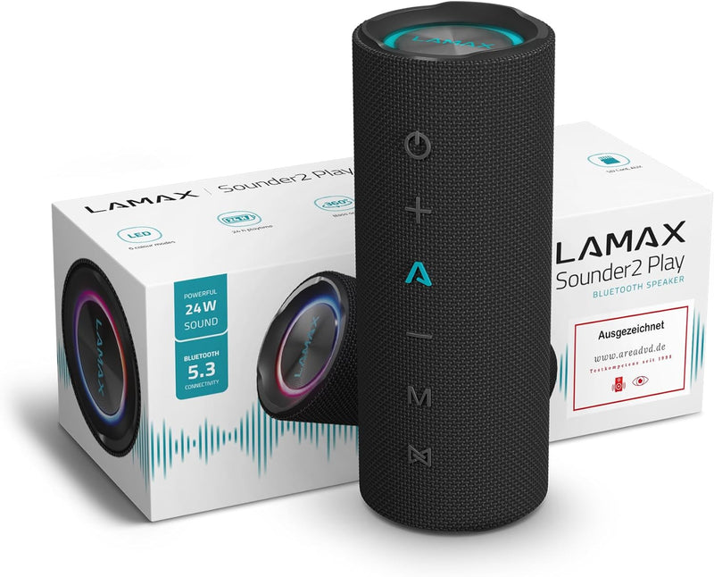 Lamax Sounder2 Play Bluetooth Lautsprecher, 24 Stunden Hörvergnügen, Hervorragende 24 W Leistung, Vi
