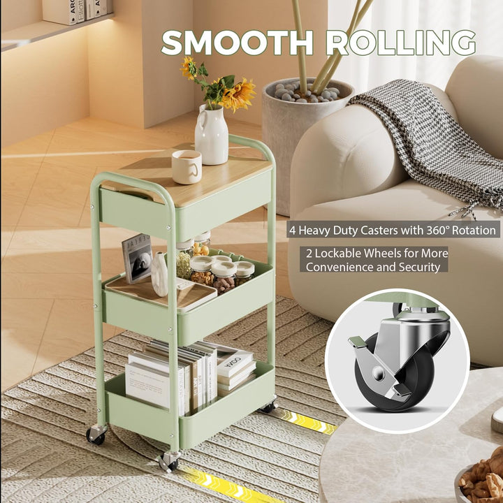 Shrivee 3-Tier Rollwagen mit Tischplatte, Servierwagen, rollender Allzweckwagen aus Metall, Regal au
