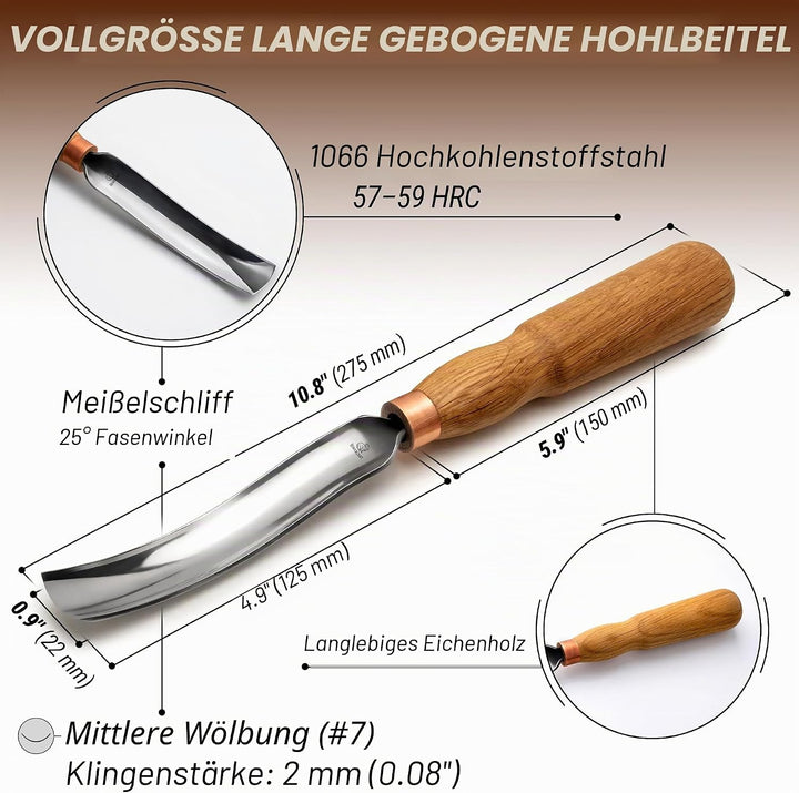 BeaverCraft Holzschnitz Hohleisen Meissel 7L/22 Holzschnitzwerkzeuge Schnitzen von Schalen Kohlensto