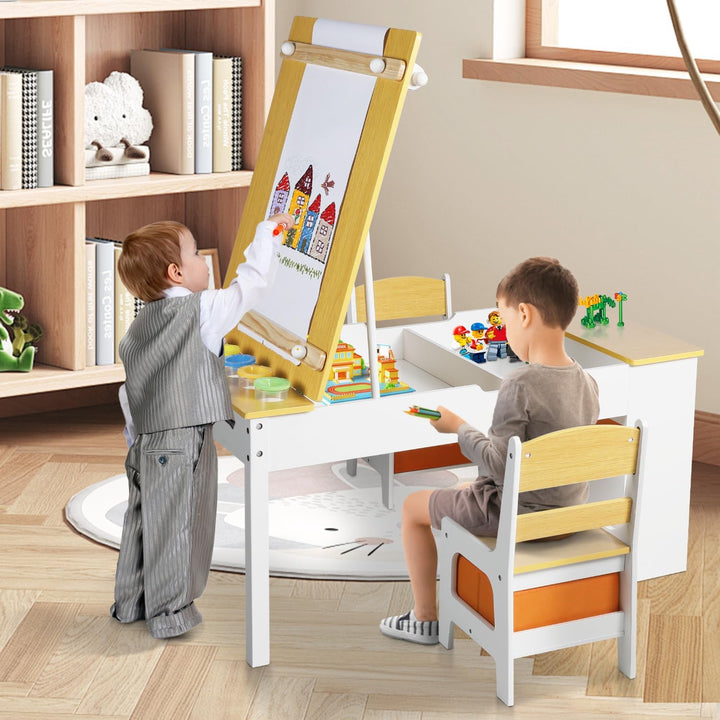 GRAVFORCE Kindertisch mit 2 Stühlen Maltisch & Basteltisch Kinder mit anhebbarer Tischplatte Spielti