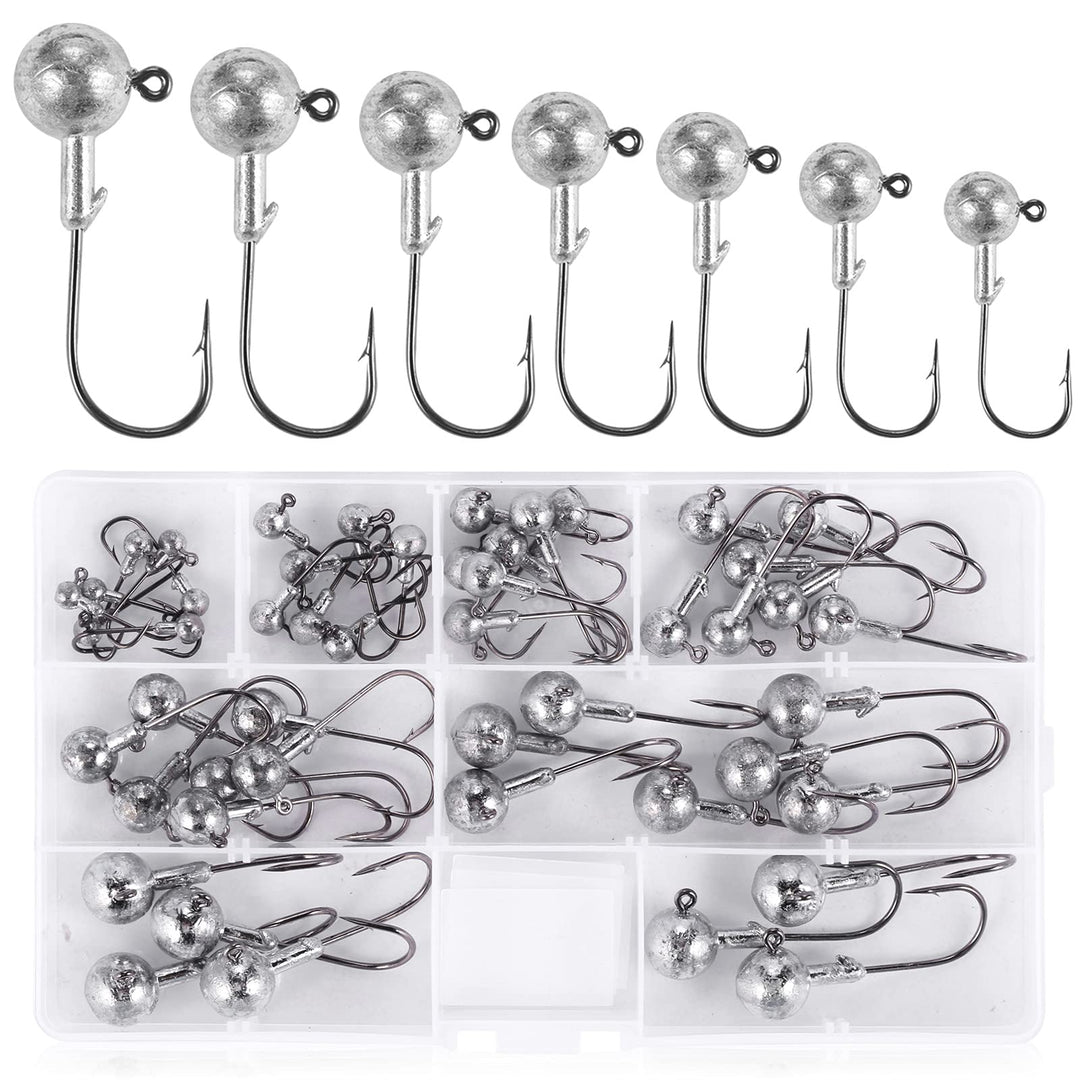 49pcs Angelhakenset Jigköpfe, Scharfen Jighaken Dropshot Haken für Gummifische, Karpfen Bleikopf-Ang
