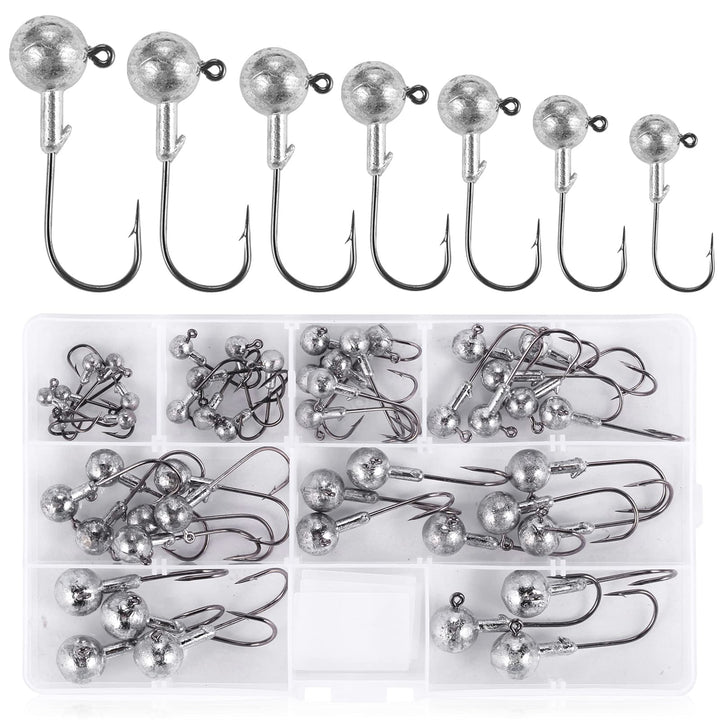 49pcs Angelhakenset Jigköpfe, Scharfen Jighaken Dropshot Haken für Gummifische, Karpfen Bleikopf-Ang