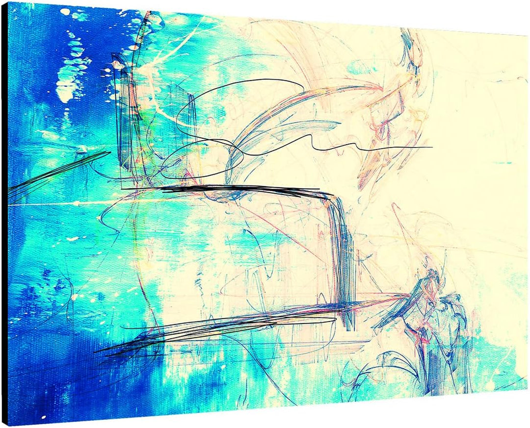 Paul Sinus Art Leinwandbild türkis blau Creme 60x80cm Abstrakt260 Abstrakte Bilder und Kunstdrucke a
